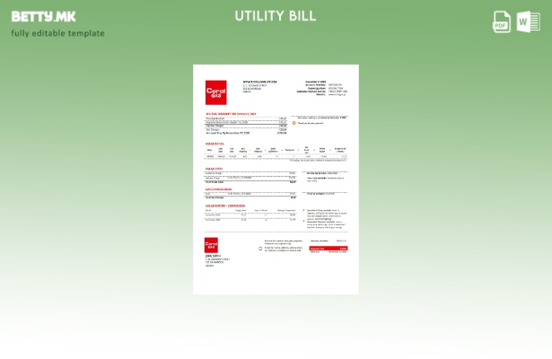 модерен стил, шаблон за збор за сметки за комунални услуги во Грција Coral Gas